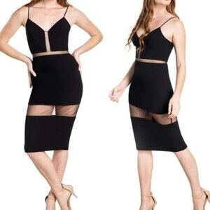 Dress The Population Micaela Black Mesh Cutout Bodycon Dress - Size XXL